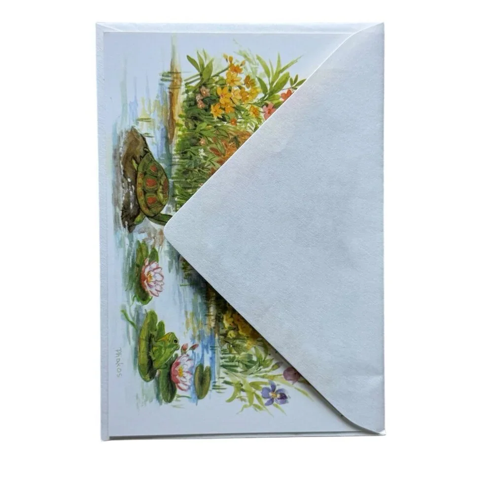 Olympicard Thinking Of You Greeting Card Fox‎ Pond Turtle Flowers USA Made